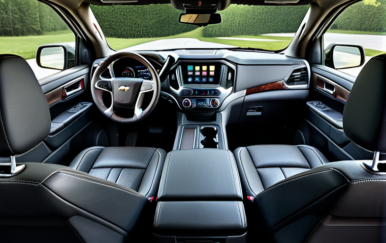 쉐보레 타호의 내부 공간 - Here are three detailed image prompts for the Chevrolet Tahoe interior, focusing on different aspect...