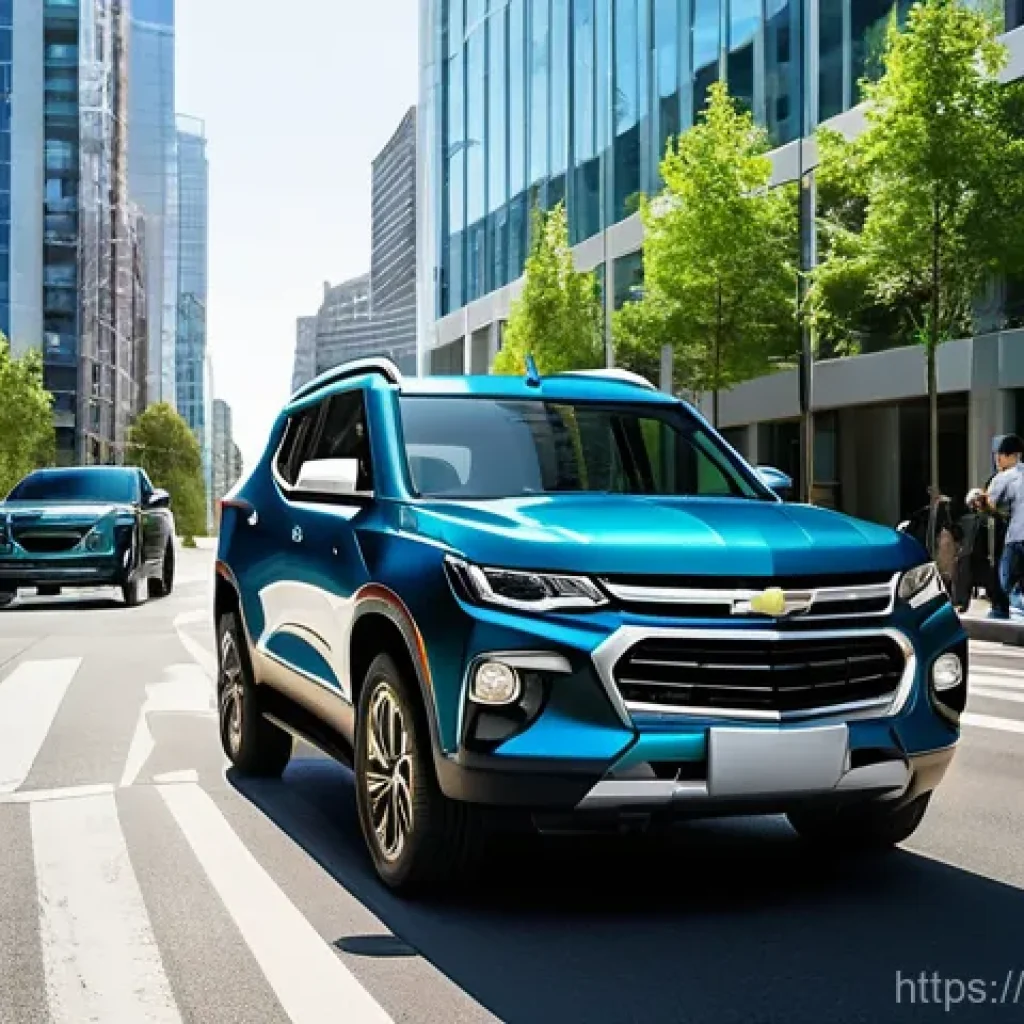 쉐보레 트레일블레이저 하이브리드 출시 일정 - **Prompt 1: Urban Elegance and Eco-Efficiency** A sleek, modern Chevrolet Trailblazer Hybrid, re...
